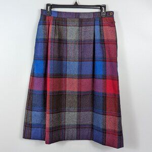 Vintage Boston Traveler Wool Blend Knee Length Plaid Skirt Made in USA